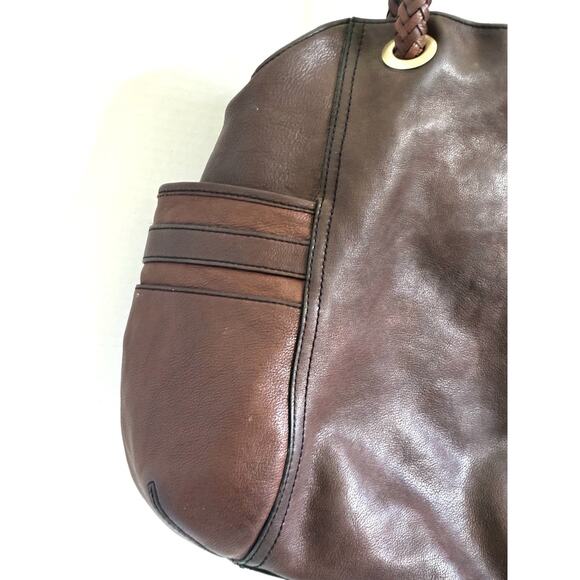 Cole Haan Pebbled Leather Drawstring Shoulder Bag – Large Brown, Braided Handles - Picture 4 of 15